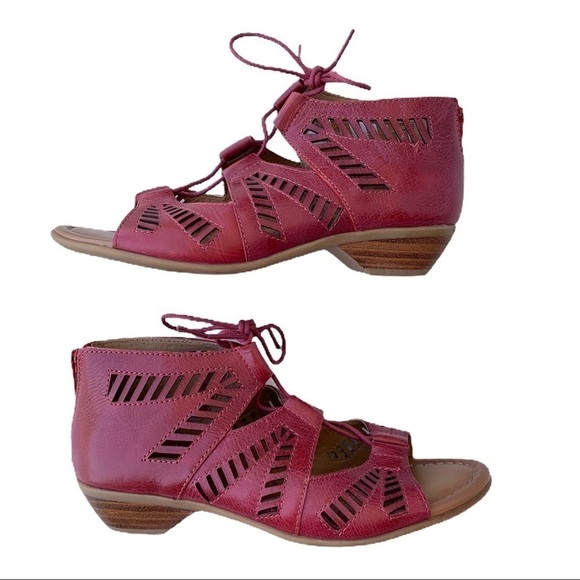 Comfortiva Shoes - Comfortiva Riley Open Toe Red Leather Laser Cutout Detailed Boho Sandals Size 6